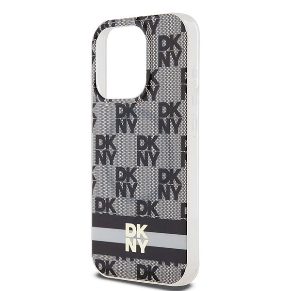 DKNY IML Checkered Mono Pattern &amp; Printed Stripes MagSafe Case for iPhone 15 Pro Max - Black