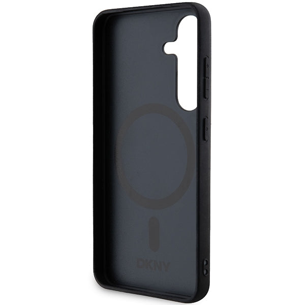 DKNY Leather Pattern Metal Logo MagSafe case for Samsung Galaxy S24+ - black