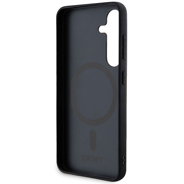 DKNY Leather Pattern Metal Logo MagSafe case for Samsung Galaxy S24 - black