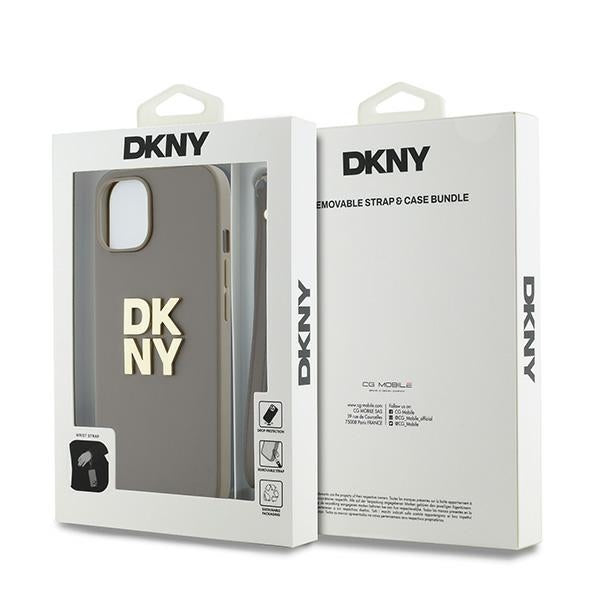 DKNY Wrist Strap Stock Logo case for iPhone 15 Plus - beige