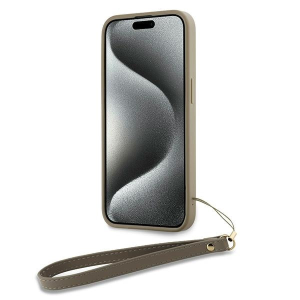DKNY Wrist Strap Stock Logo case for iPhone 15 Plus - beige