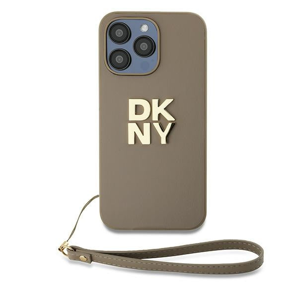 DKNY Wrist Strap Stock Logo case for iPhone 15 Pro Max - beige
