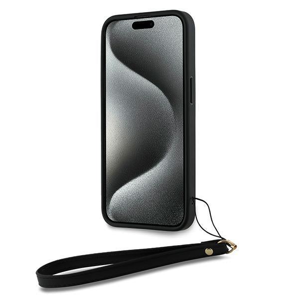DKNY Wrist Strap Stock Logo case for iPhone 15 Pro Max - black