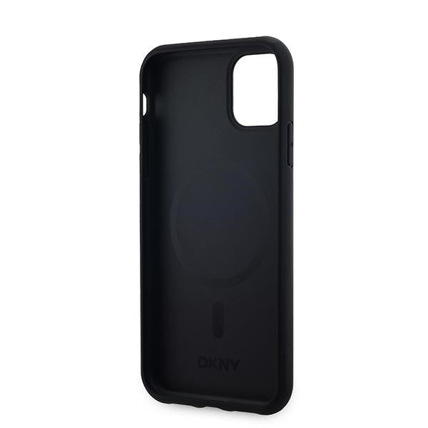 DKNY Leather Checkered Mono Pattern MagSafe Case for iPhone 11 / Xr - Black