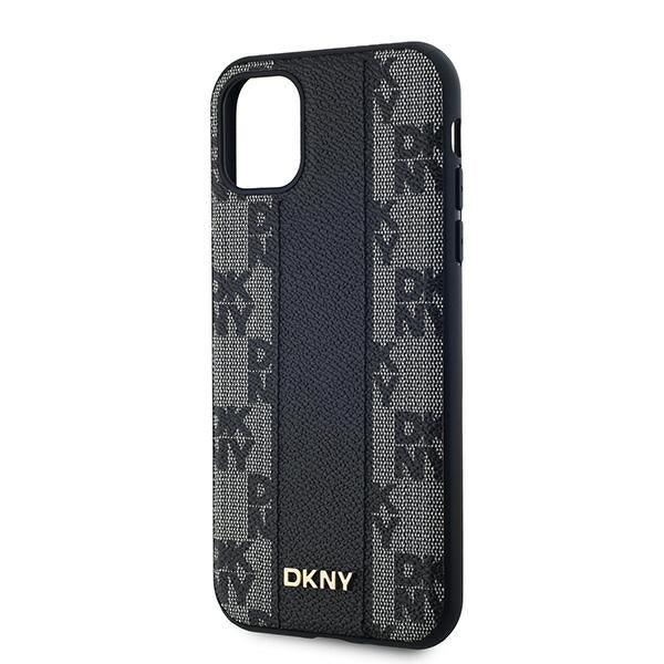 DKNY Leather Checkered Mono Pattern MagSafe Case for iPhone 11 / Xr - Black