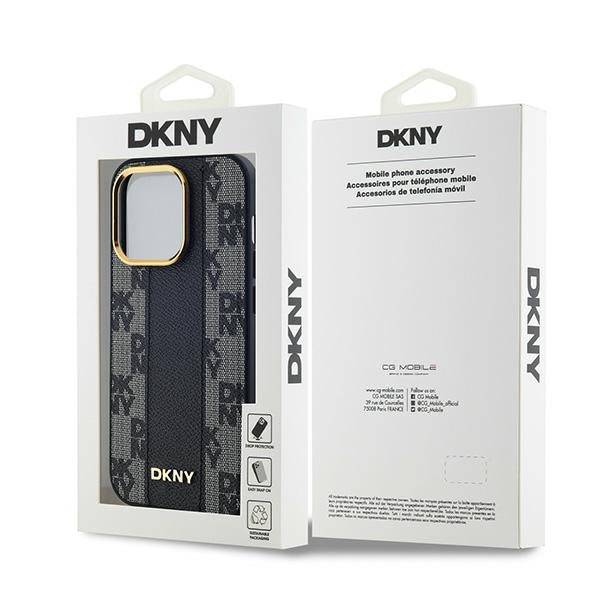 DKNY Leather Checkered Mono Pattern MagSafe Case for iPhone 13 Pro / 13 - Black