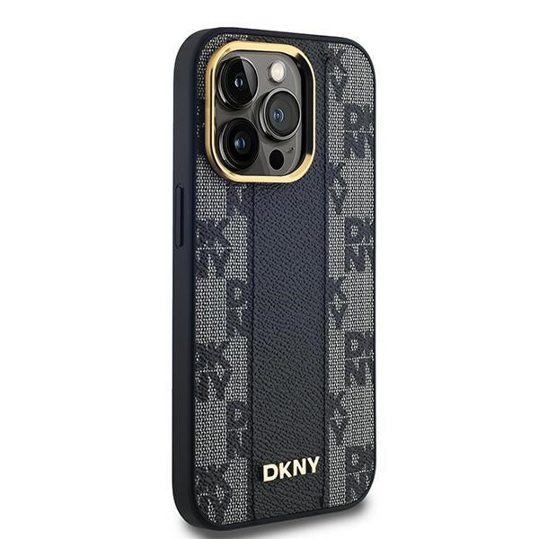 DKNY Leather Checkered Mono Pattern MagSafe case for iPhone 14 Pro - black