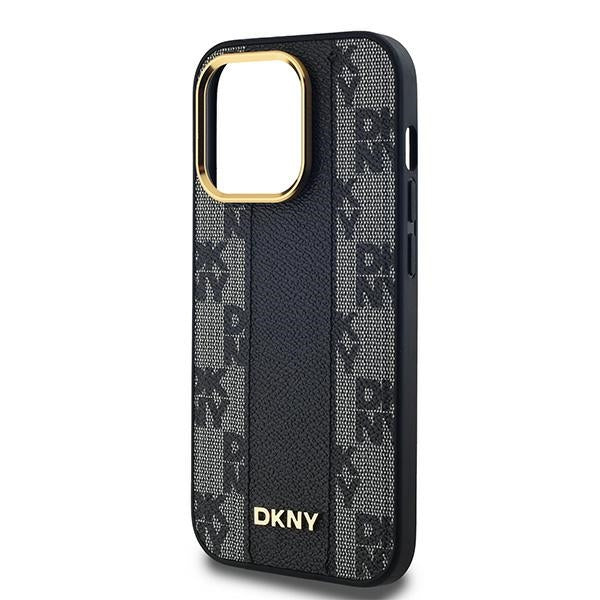 DKNY Leather Checkered Mono Pattern MagSafe case for iPhone 14 Pro - black