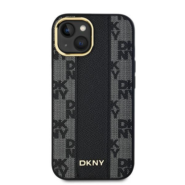 DKNY Leather Checkered Mono Pattern MagSafe Case for iPhone 14/15/13 - Black