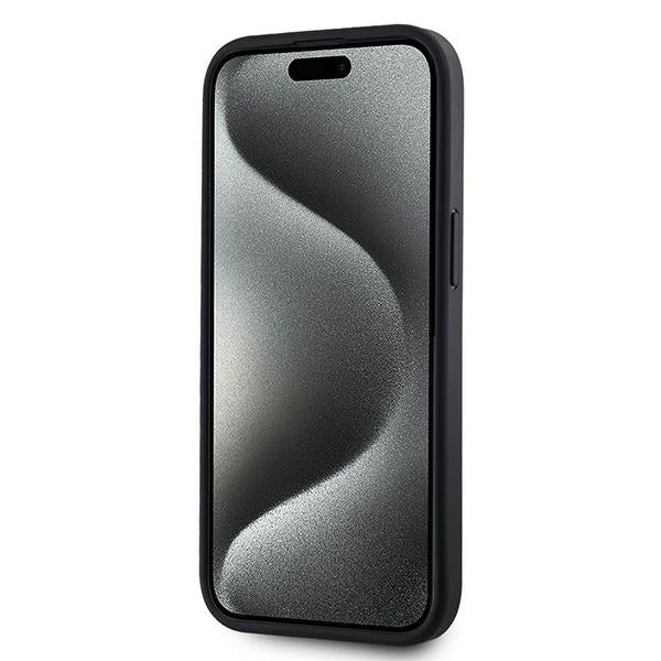 DKNY Leather Checkered Mono Pattern MagSafe Case for iPhone 14/15/13 - Black