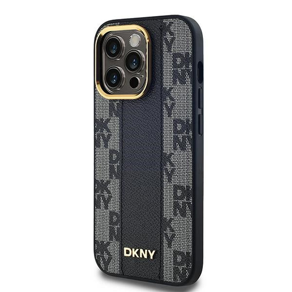 DKNY Leather Checkered Mono Pattern MagSafe Case for iPhone 14 Pro Max - Black