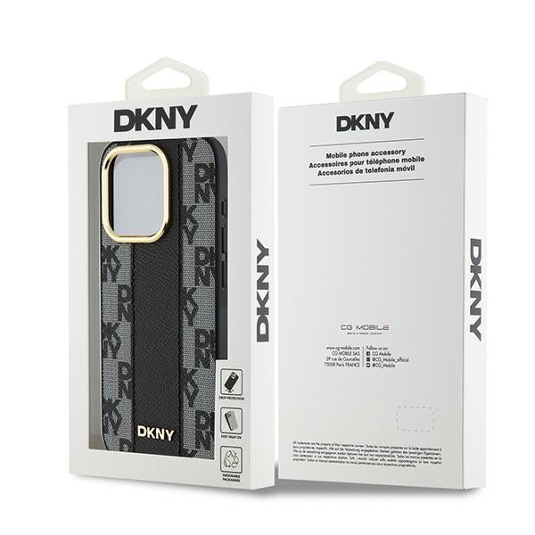 DKNY Leather Checkered Mono Pattern MagSafe case for iPhone 15 Pro - black