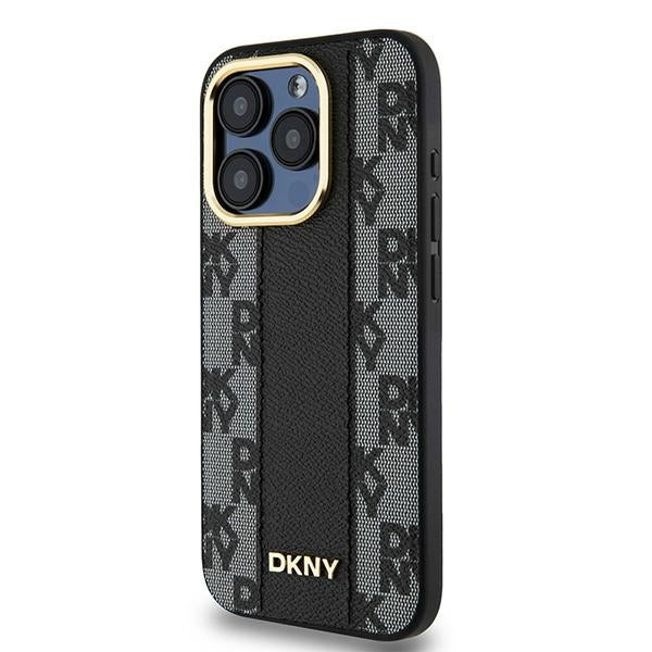 DKNY Leather Checkered Mono Pattern MagSafe case for iPhone 15 Pro - black
