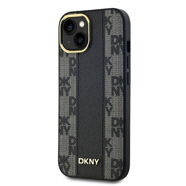 DKNY Leather Checkered Mono Pattern MagSafe Case for iPhone 15/14/13 - Black