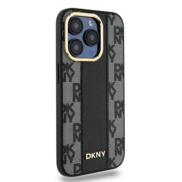 DKNY Leather Checkered Mono Pattern MagSafe iPhone 15 Pro Max Case - Black