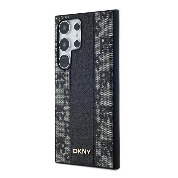 DKNY Leather Checkered Mono Pattern MagSafe Case for Samsung Galaxy S24 Ultra - Black