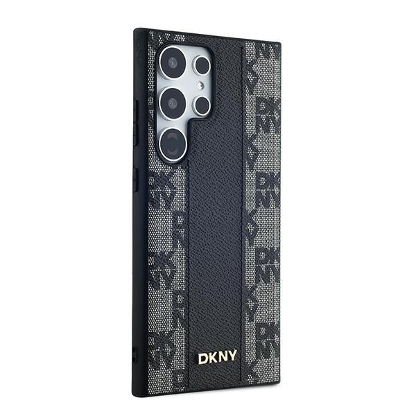 DKNY Leather Checkered Mono Pattern MagSafe Case for Samsung Galaxy S24 Ultra - Black