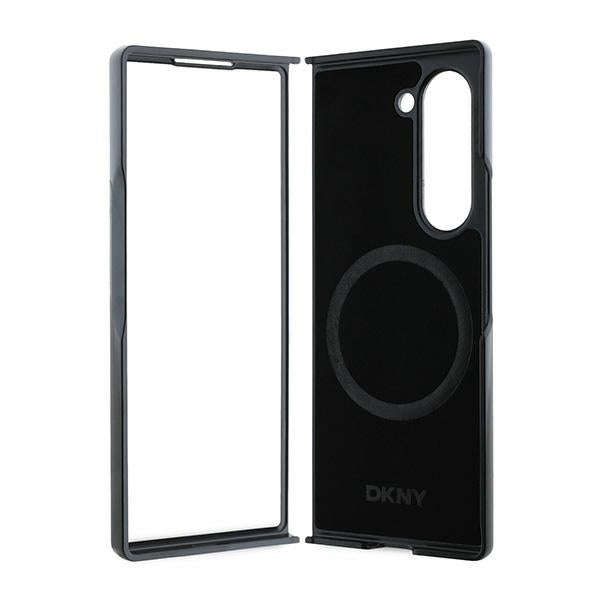 DKNY Magsafe Plain Leather Metal Stack Logo Case for Samsung Galaxy Z Fold 6 - Black