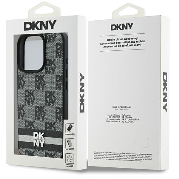 DKNY Checkered Pattern & Printed Stripes case for iPhone 16 Pro - black