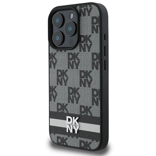 DKNY Checkered Pattern &amp; Printed Stripes case for iPhone 16 Pro - black