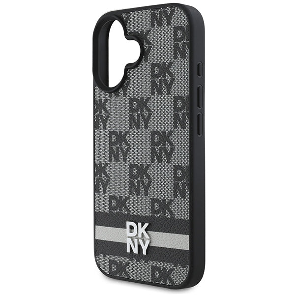DKNY Checkered Pattern &amp; Printed Stripes iPhone 16 Case - Black