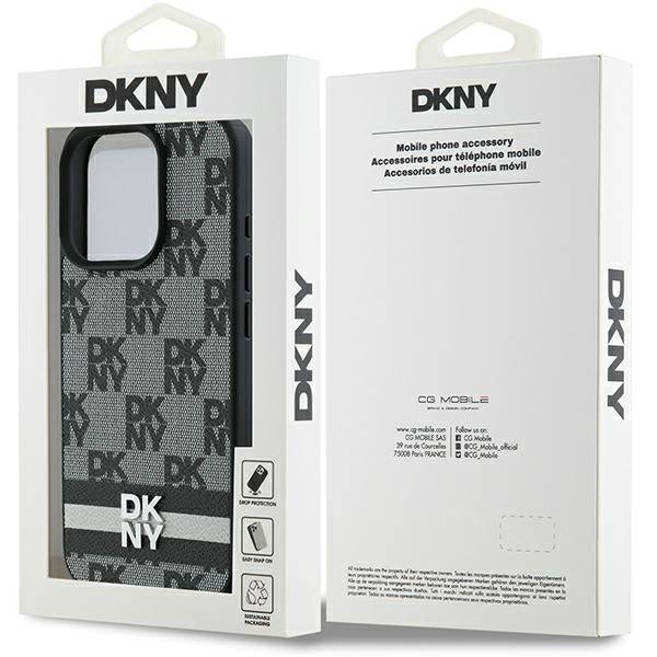 DKNY Checkered Pattern &amp; Printed Stripes case for iPhone 16 Pro Max - black