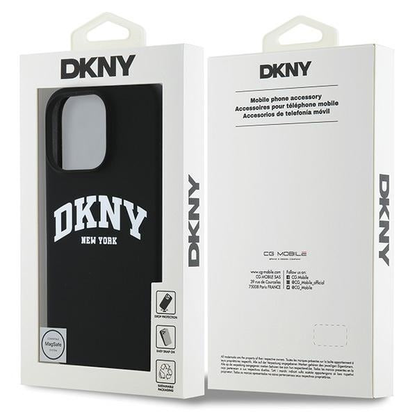 DKNY Silicone White Printed Logo MagSafe iPhone 16 Pro Case - Black
