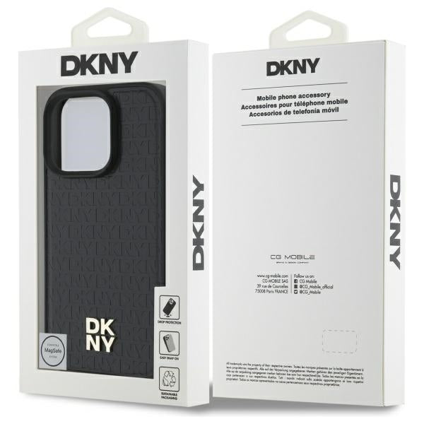 DKNY Repeat Pattern Stack Logo MagSafe iPhone 16 Pro Max Case - Black