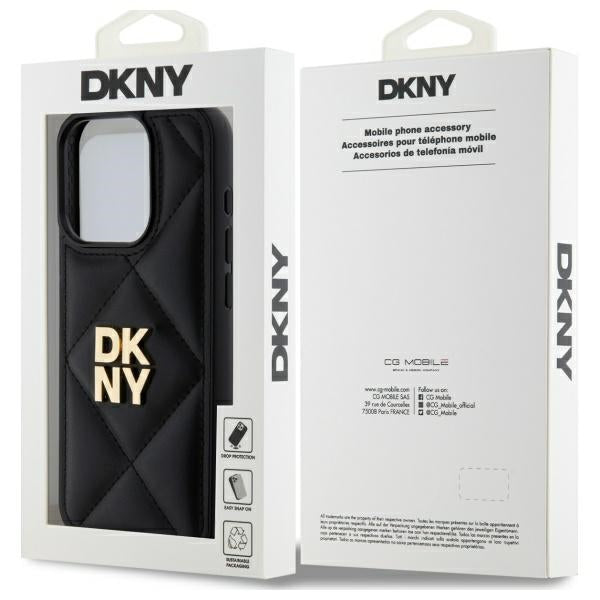 DKNY Quilted Stack Logo iPhone 15 Pro Case - Black