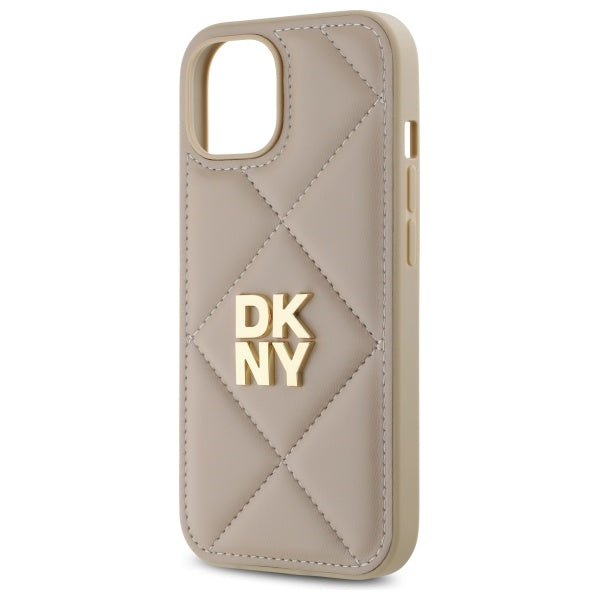 DKNY Quilted Stack Logo iPhone 15 Case - Beige