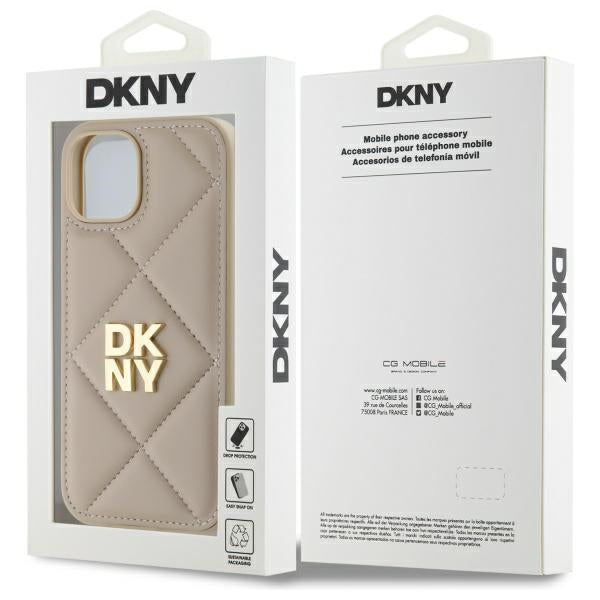 DKNY Quilted Stack Logo iPhone 15 Case - Beige