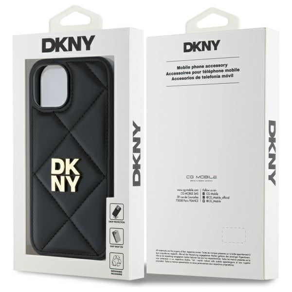 DKNY Quilted Stack Logo iPhone 15 Case - Black
