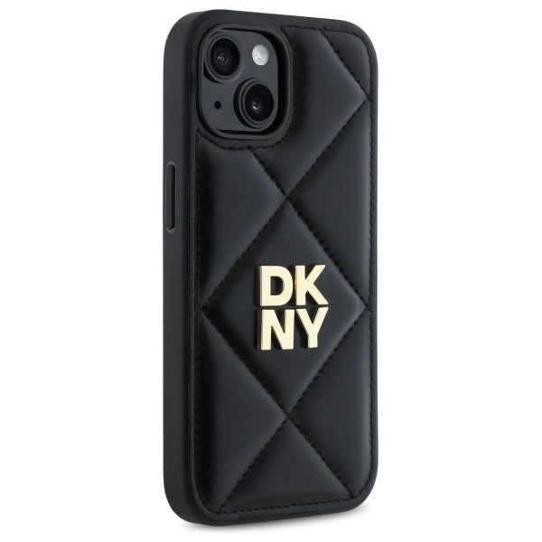 DKNY Quilted Stack Logo iPhone 15 Case - Black