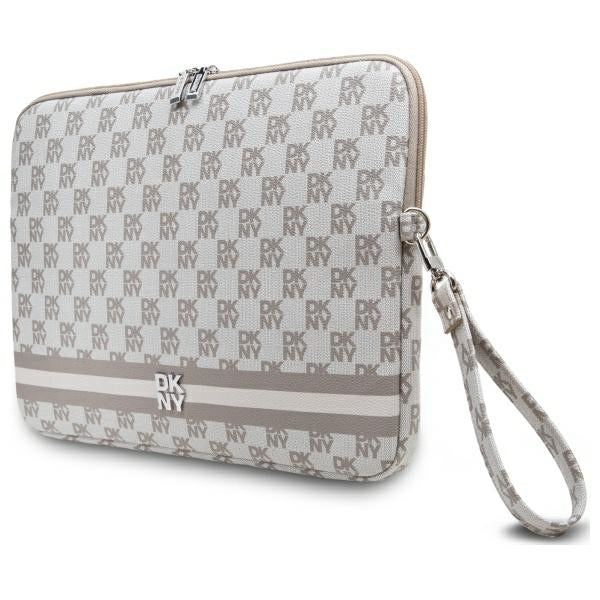 DKNY Sleeve Checkered Pattern Printed Stripes 14" Laptop Case - Beige