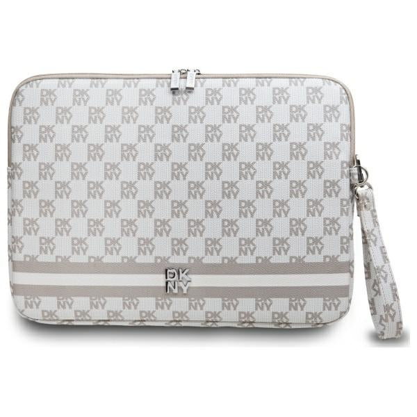DKNY Sleeve Checkered Pattern Printed Stripes 16" Laptop Case - Beige