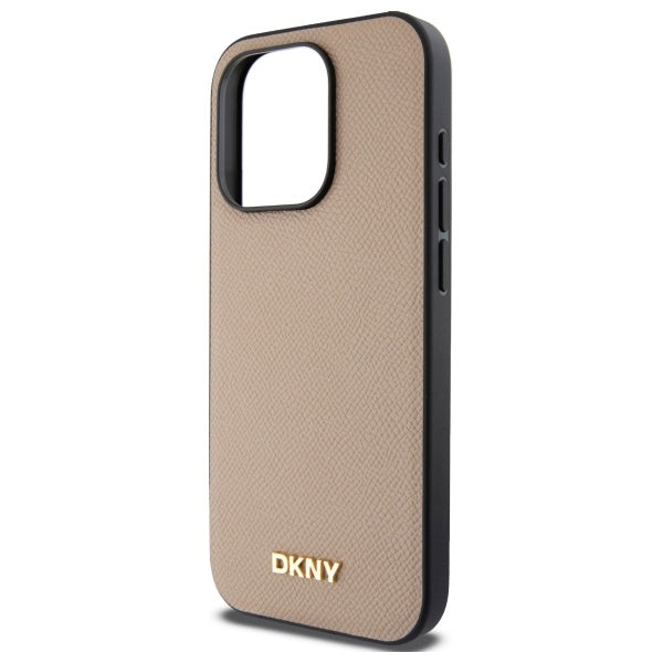 DKNY Grained Metal Logo MagSafe iPhone 15 Pro Case - Beige