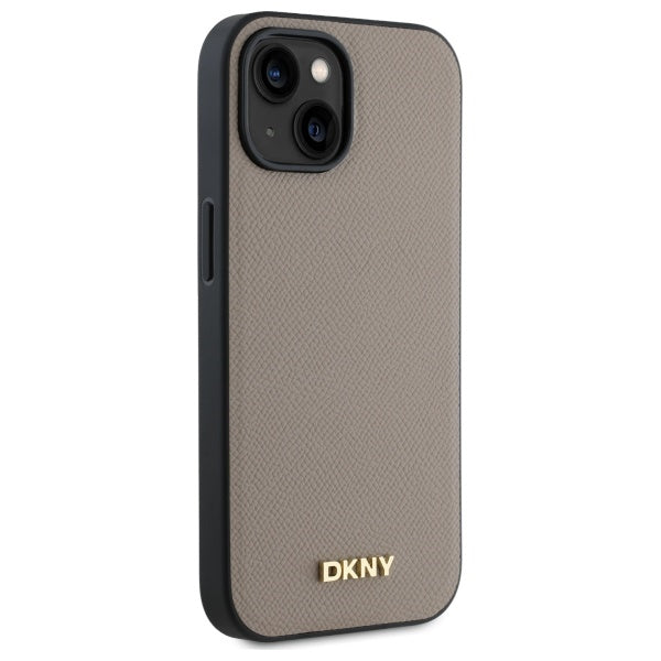 DKNY Grained Metal Logo MagSafe iPhone 15 Case - Beige