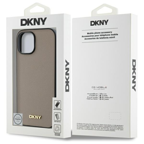 DKNY Grained Metal Logo MagSafe iPhone 15 Case - Beige