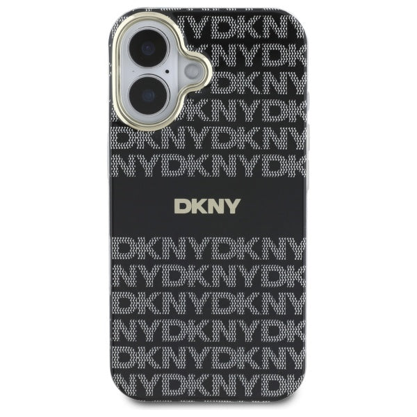 DKNY Repeat Texture Pattern With Stripe iPhone 16 Case - Black