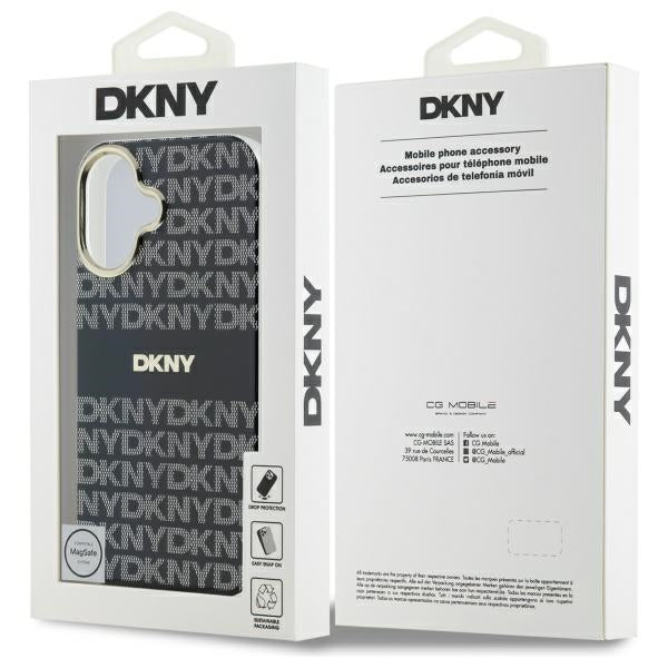 DKNY Repeat Texture Pattern With Stripe iPhone 16 Case - Black
