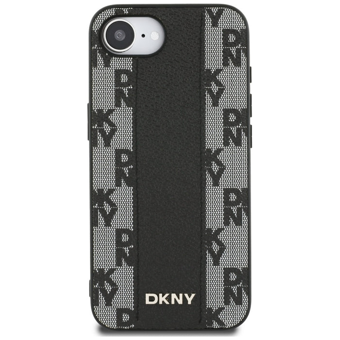 DKNY Leather Checkered Mono Pattern MagSafe iPhone 16e Case - Black