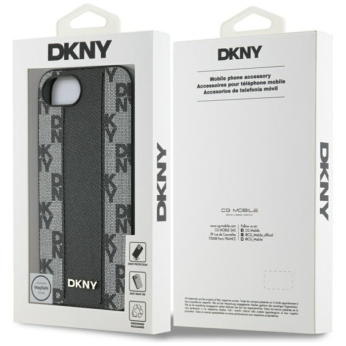 DKNY Leather Checkered Mono Pattern MagSafe iPhone 16e Case - Black