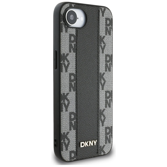 DKNY Leather Checkered Mono Pattern MagSafe iPhone 16e Case - Black