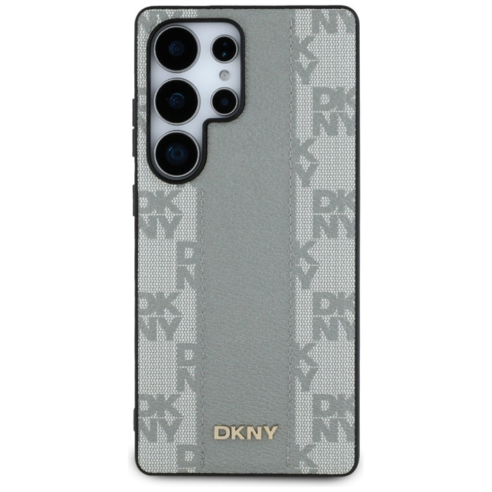 DKNY Leather Checkered Pattern MagSafe Case for Samsung Galaxy S25 Ultra - Gray