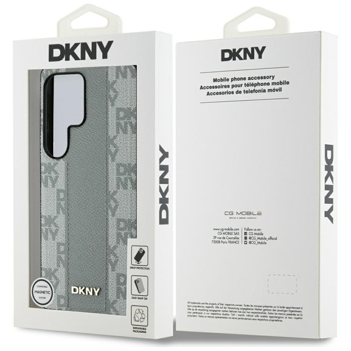 DKNY Leather Checkered Pattern MagSafe Case for Samsung Galaxy S25 Ultra - Gray