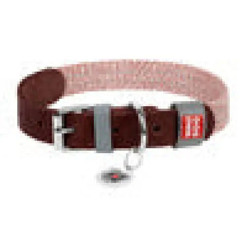 Dog collar made of natural leather and recycled material with QR code Waudog size S width 15 mm brown - Walking