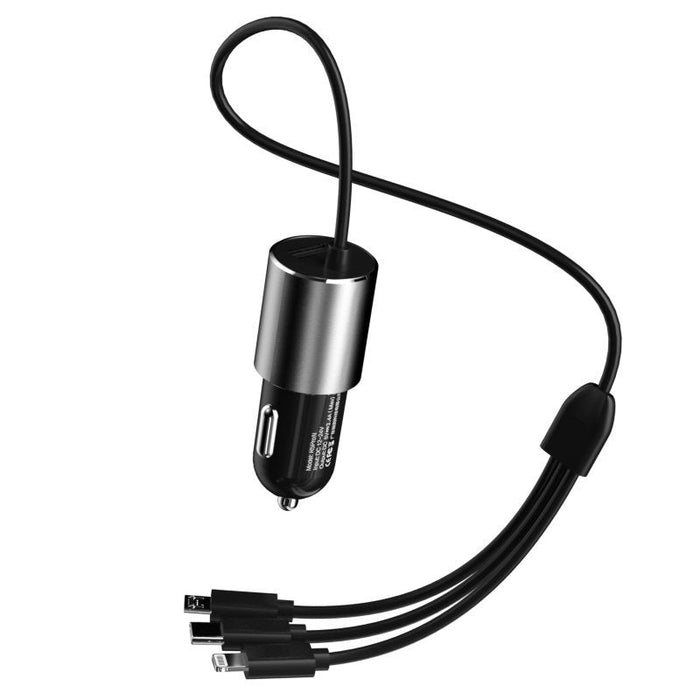 Dudao 3in1 USB car charger 3,4 A built-in cable Lightning / USB Type C / micro USB black (R5ProN black) - Cell phone
