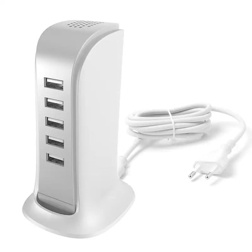 Dudao 5x USB charger with built-in EU power cable white (A5EU) - Cell phone USB charger<<<HurtelXML