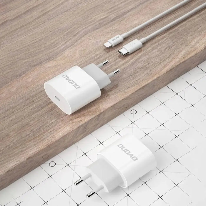Dudao A14EUC PD 20W USB-C Wall Charger with Cable - White - Cell phone USB charger<<<HurtelXML