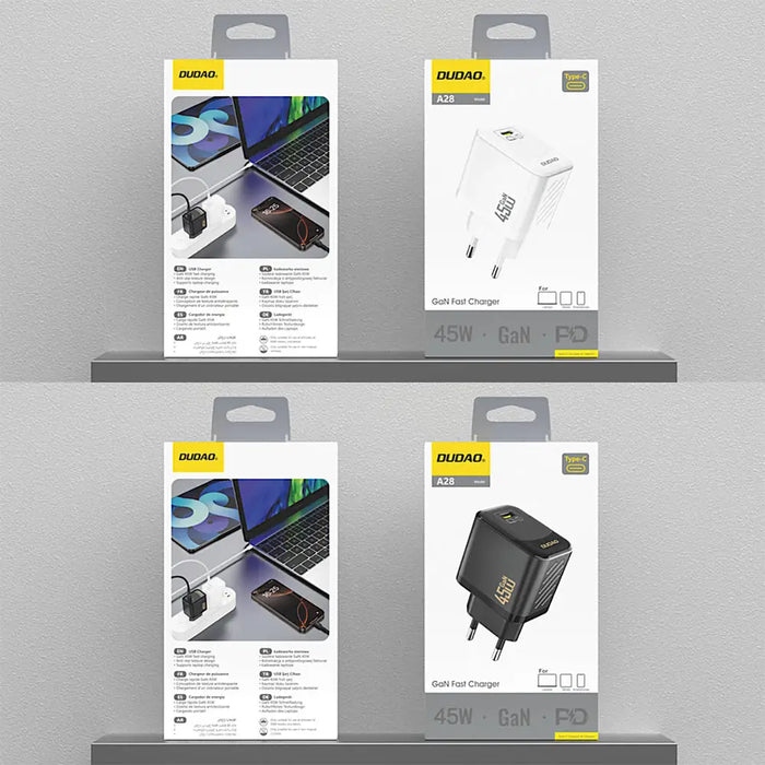 Dudao A28 45W GaN USB-C Wall Charger - White - Cell phone USB charger<<<HurtelXML